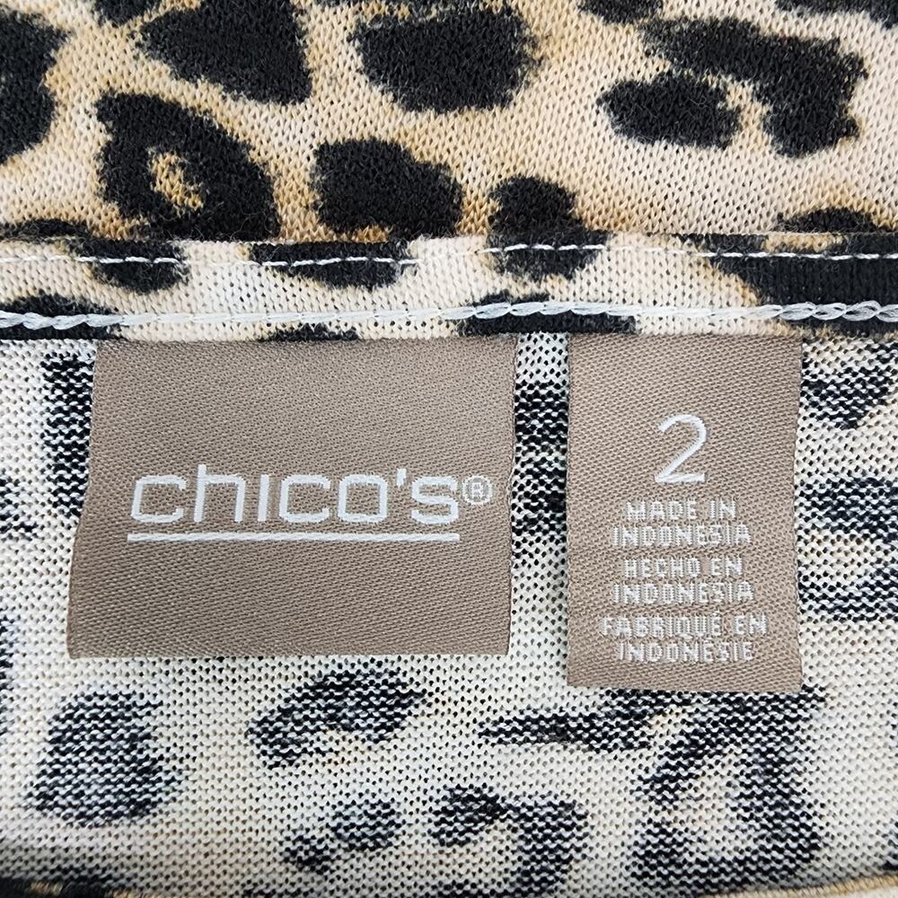 Chico's Womens Top Leopard Print Side Tie Round Neck Knit 3/4 Sleeve Large Brown - Picture 8 of 11
